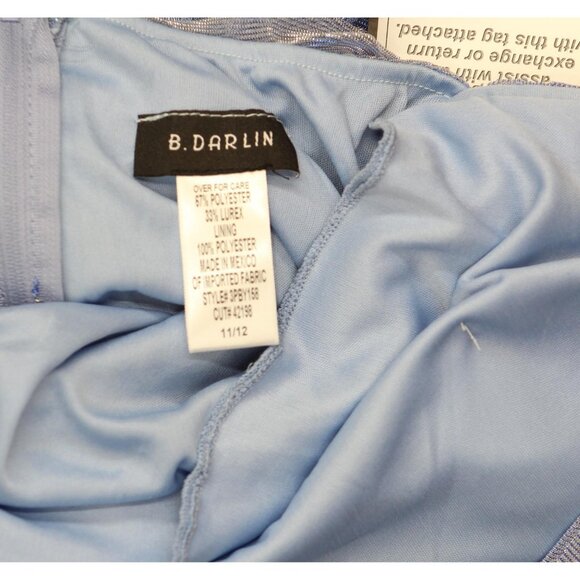 B. Darlin Juniors Lurex Shirred Cut Out Bodycon Mini Dress Blue / Silver 11 / 12 - Picture 3 of 9